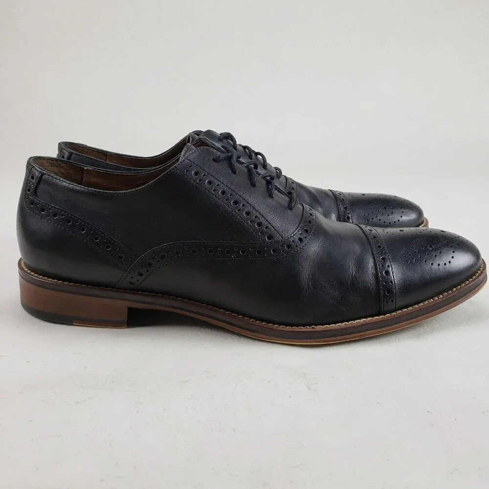Johnston Murphy Conard Leather Oxford Mens 13 Black Brogue Cap Toe Dress Shoe